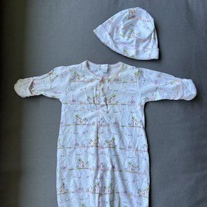 Kissy Kissy NB Convertible Gown & S Hat in Noah's Ark Print (GUC)